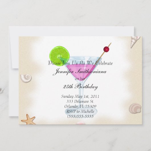 Kute New Sea Shells en Cocktails Birthday Party I Kaart (Voorkant)
