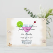 Kute New Sea Shells en Cocktails Birthday Party I Kaart (Staand voorkant)