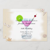 Kute New Sea Shells en Cocktails Birthday Party I Kaart (Voorkant / Achterkant)