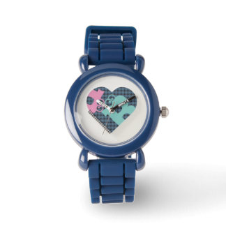 Kute Notitieboek blauw roze omlijsting, Balck MODE Horloge