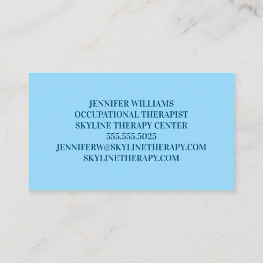 Kute Occupational Therapist Blue Sky Toys Visitekaartje (Achterkant)