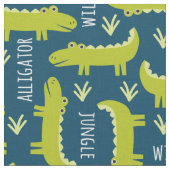 Kute Oerwoud Alligator Pattern op Navy Blue Stof (Close Up)