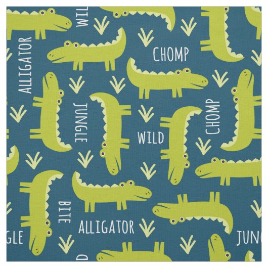 Kute Oerwoud Alligator Pattern op Navy Blue Stof (Swatch)