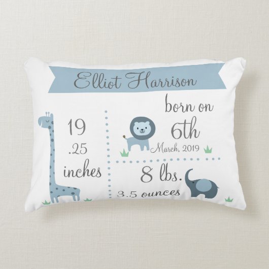 Kute Oerwoud Animals Baby Boy Announge Pillow Accent Kussen (Voorkant)