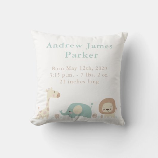 Kute Oerwoud Animals Baby Boy Announge Pillow Kussen (Voorkant)