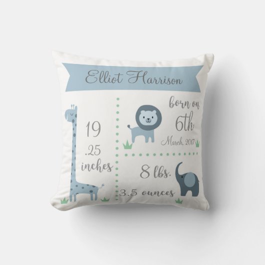 Kute Oerwoud Animals Baby Boy Announge Pillow Kussen (Voorkant)