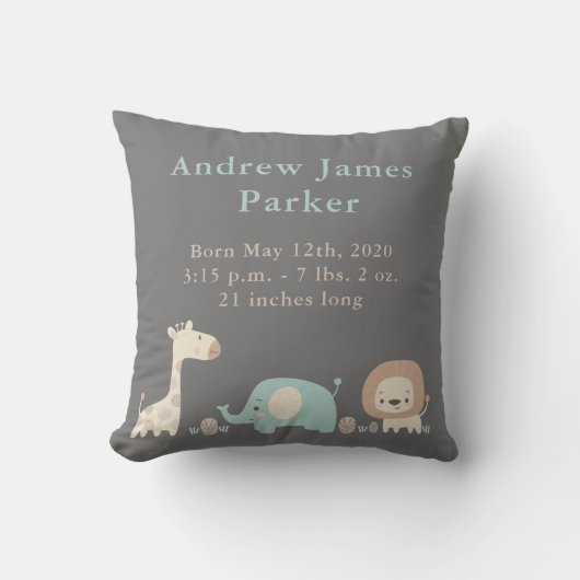 Kute Oerwoud Animals Baby Boy Announge Pillow Kussen (Voorkant)
