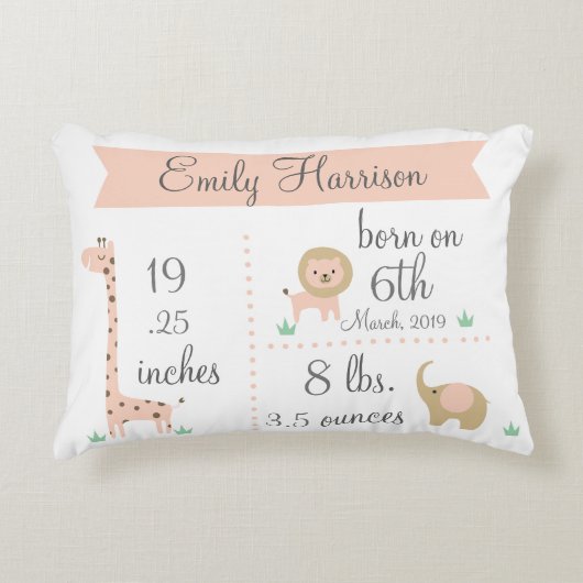 Kute Oerwoud Animals Baby Girl Announge Pillow Accent Kussen (Voorkant)