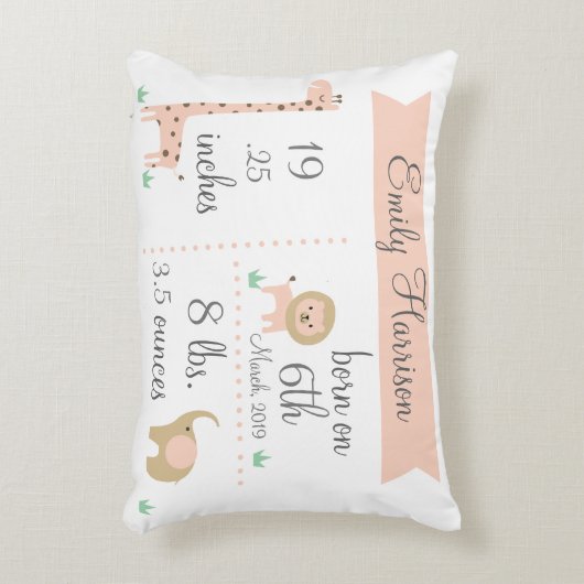 Kute Oerwoud Animals Baby Girl Announge Pillow Accent Kussen (Voorkant(Verticaal))