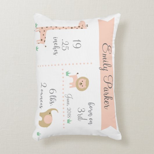 Kute Oerwoud Animals Baby Girl Announge Pillow Decoratief Kussen (Voorkant(Verticaal))