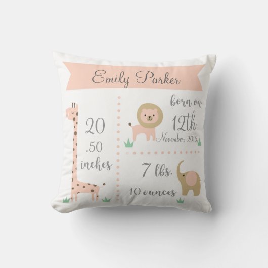 Kute Oerwoud Animals Baby Girl Announge Pillow Kussen (Voorkant)