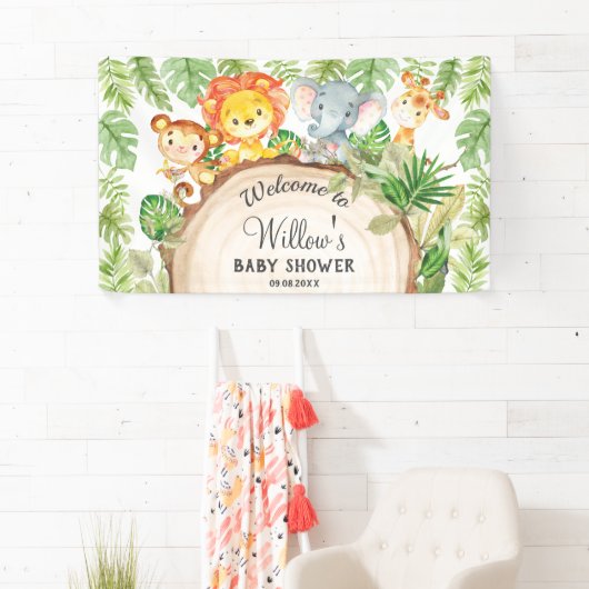 Kute Oerwoud Animals Birthday Baby shower Welkom Spandoek (Insitu)