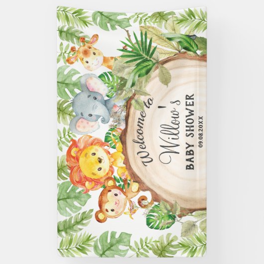 Kute Oerwoud Animals Birthday Baby shower Welkom Spandoek (Verticaal)