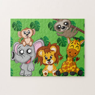 Kute Oerwoud Animals Green Cartoon Rainforest Legpuzzel