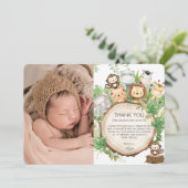 Kute Oerwoud Animals Greenery 1st Birthday Foto Bedankkaart (Staand voorkant)