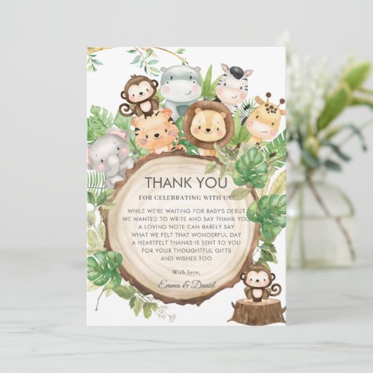 Kute Oerwoud Animals Greenery Baby shower Bedankkaart (Staand voorkant)