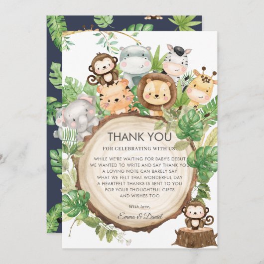 Kute Oerwoud Animals Greenery Baby shower Bedankkaart (Voorkant / Achterkant)
