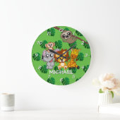 Kute Oerwoud Animals Rainforest Green Name Cartoon Grote Klok (Huis)