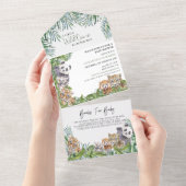 Kute Oerwoud Baby shower Animals Greenery All In One Uitnodiging (Afscheurbaar)