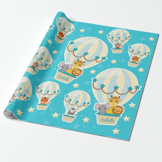 Kute Oerwouden die vliegen in luchtballonnen Cadeaupapier (Uitgerold)