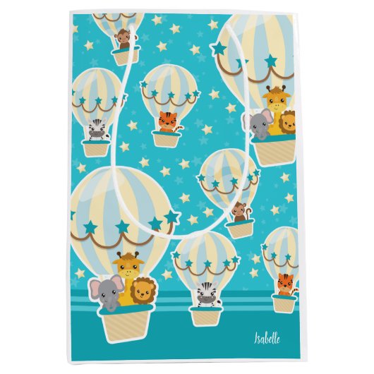 Kute Oerwouden die vliegen in luchtballonnen Medium Cadeauzakje (Voorkant)