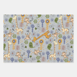 Kute Oerwouden dieren die papierbladen oppakken Inpakpapier Vel