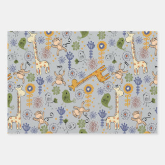 Kute Oerwouden dieren die papierbladen oppakken Inpakpapier Vel