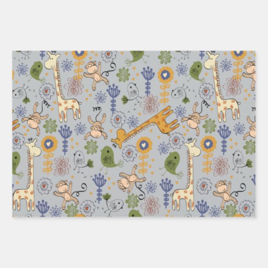 Kute Oerwouden dieren die papierbladen oppakken Inpakpapier Vel (Voorkant)