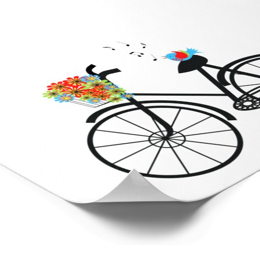 Kute Old Fashioned Bicycle Flowers and Bird Poster (Hoek)