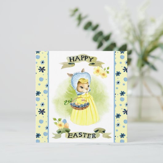 Kute Old Fashioned Easter Bunny Kaart Notitiekaartje (Staand voorkant)