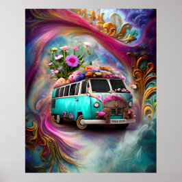Kute old rusty Combi met bloemen 1970's 3 Poster