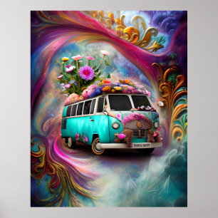 Kute old rusty Combi met bloemen 1970's 3 Poster