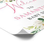 Kute olifant beide zwarte roze florale baby shower poster (Hoek)