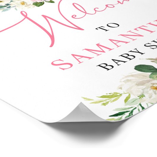 Kute olifant beide zwarte roze florale baby shower poster (Hoek)