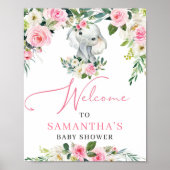 Kute olifant beide zwarte roze florale baby shower poster (Voorkant)