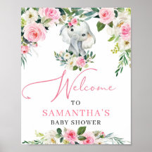 Kute olifant beide zwarte roze florale baby shower