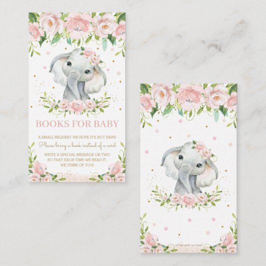 Kute olifant Blush Pink Floral Books for Baby Informatiekaartje (Voorkant / Achterkant)