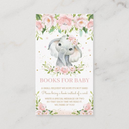 Kute olifant Blush Pink Floral Books for Baby Informatiekaartje (Voorkant)