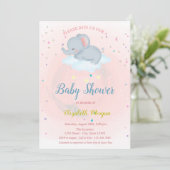Kute olifant, Cloud, Stars Baby shower Invitation Kaart (Staand voorkant)