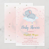 Kute olifant, Cloud, Stars Baby shower Invitation Kaart (Voorkant / Achterkant)