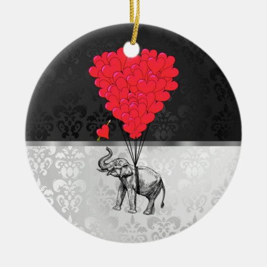 Kute olifant en liefdeshart op grijs keramisch ornament (Voorkant)