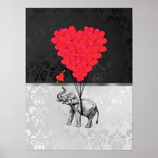 Kute olifant en liefdeshart op grijs poster (Voorkant)