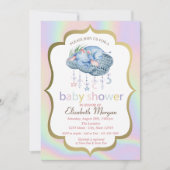 Kute olifant, Floral, holografisch Baby shower Kaart (Voorkant)