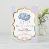 Kute olifant, Floral, holografisch Baby shower Kaart (Staand voorkant)