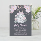 Kute olifant, Flowers Light Paars Baby shower Kaart (Staand voorkant)