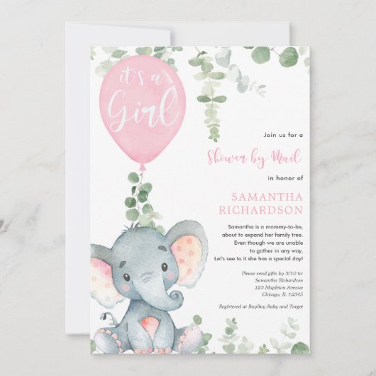 Kute olifant greenery girl douche per post kaart (Voorkant)