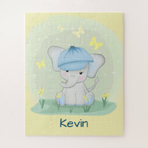 Kute olifant in een bloemenweide. legpuzzel