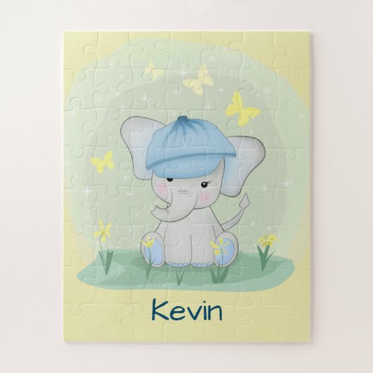 Kute olifant in een bloemenweide. legpuzzel (Verticaal)