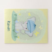 Kute olifant in een bloemenweide. legpuzzel (Horizontaal)