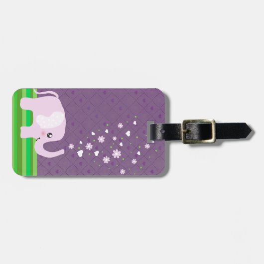Kute olifant in girale roze en paars bagagelabel (Voorkant horizontaal)